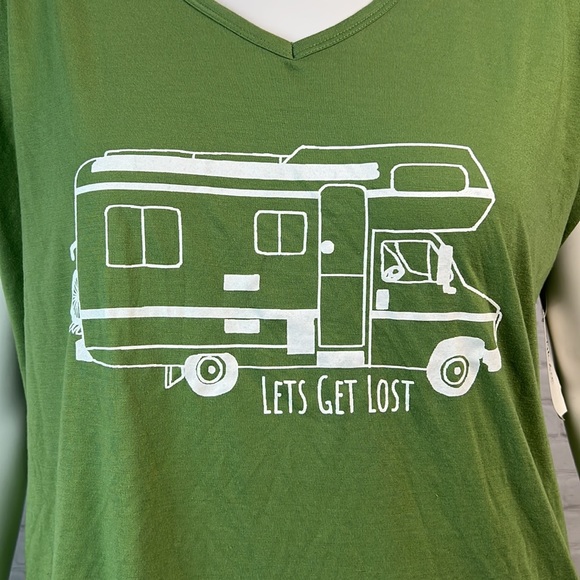 Style & Co Olive Green Let’s Get Lost Graphic Camping Shirt Top Plus Size 1X - Picture 6 of 6